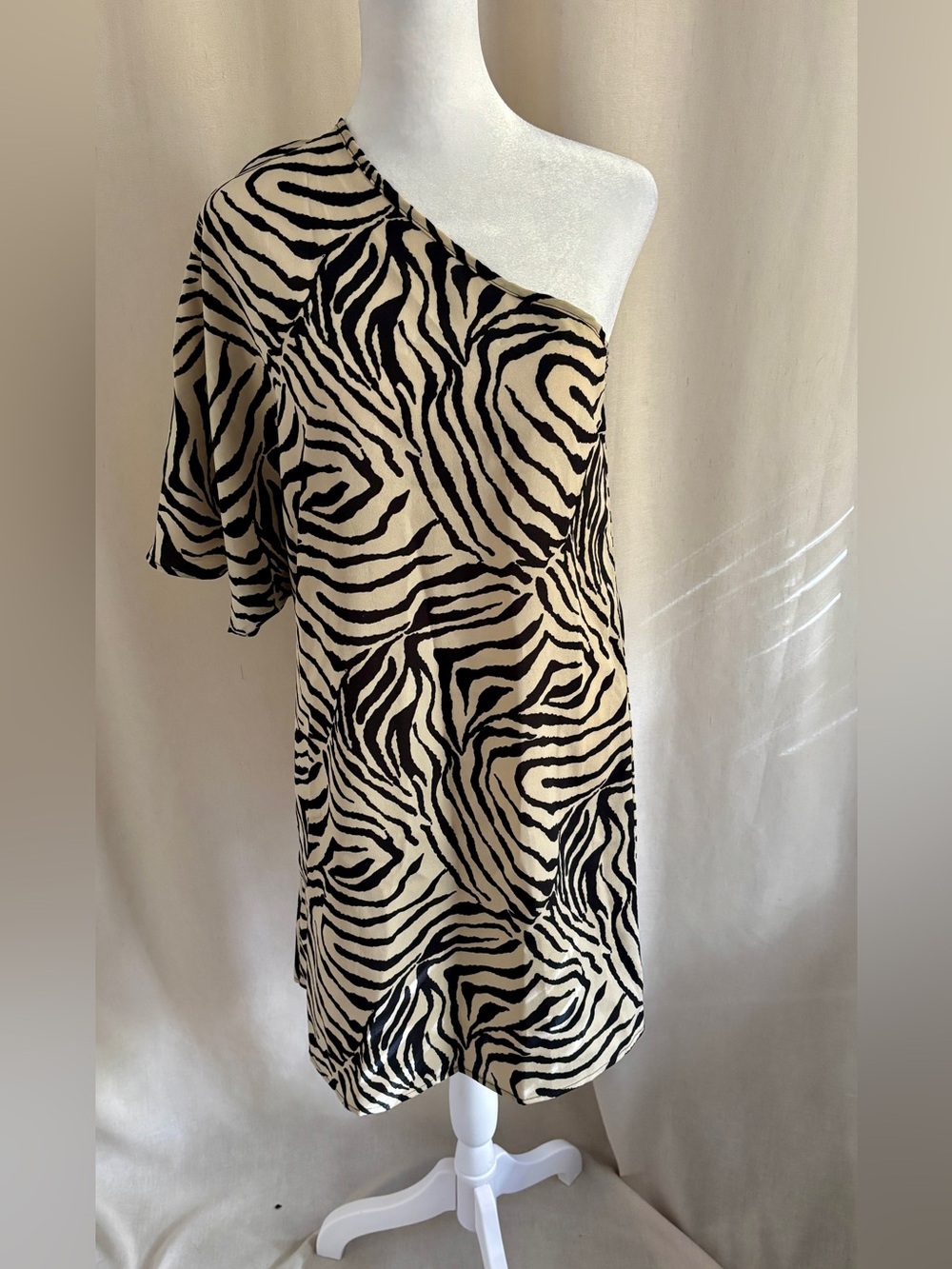 Zebra Print One-Sleeve Dress — Size S